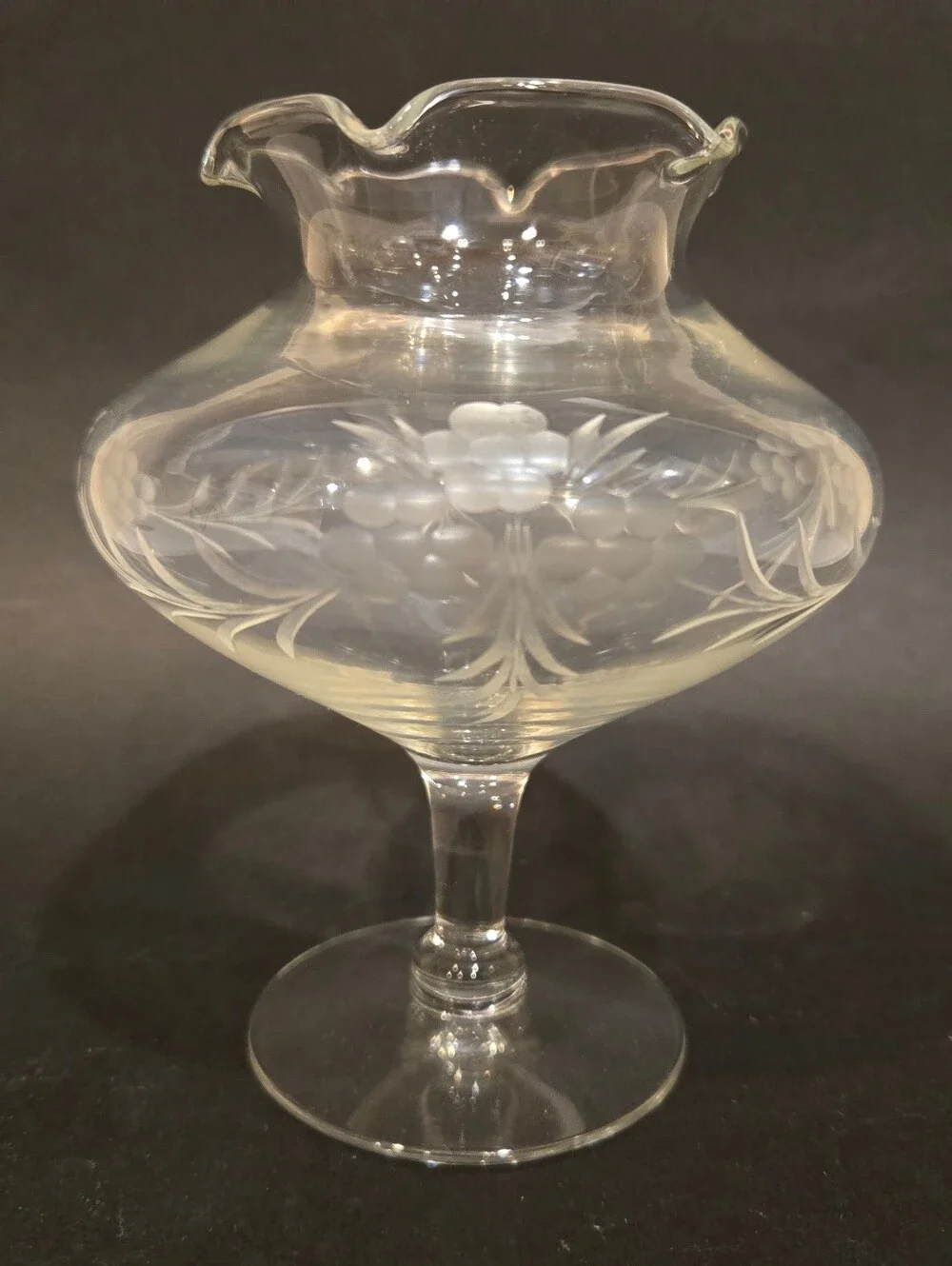 Vintage Princess House Clear Etched Glass Pedestal Vase
